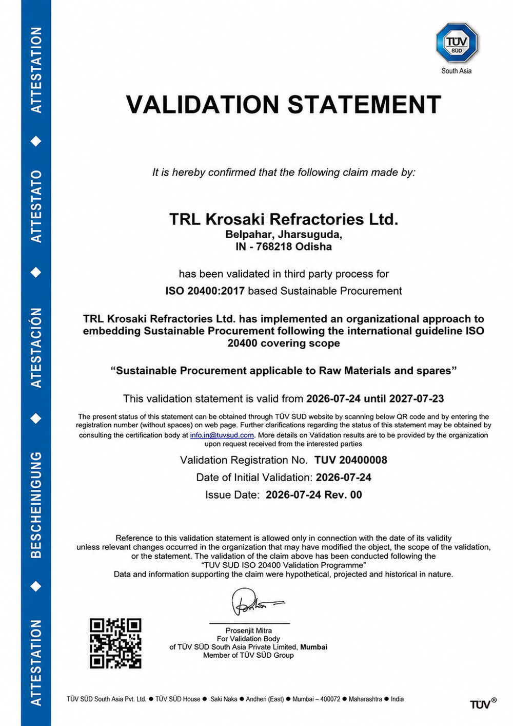 Verification Statement ISO 20400:2017 Sustainable Procurement Verification Statement ISO 20400:2017 Sustainable Procurement
